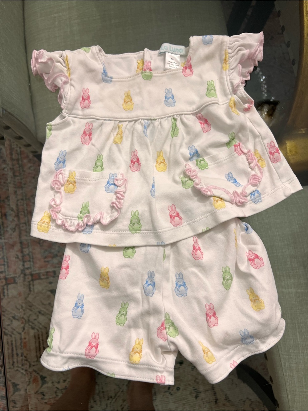 Pastel Bunny Print Pink Two-Piece Kids Matching Set